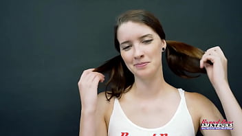 Petite brunette coed starshine masturbates and deepthroats a cock