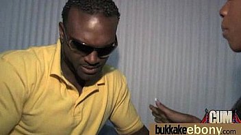 Ebony chick fucked hard in group sex action 22