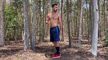 Walking naked at on the road exhibitionist dude