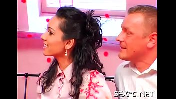 Dressed and horny honeys getting a giant cock treatment