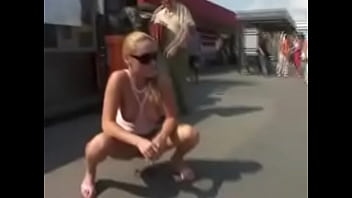 Blonde pee in street Blonde pee in street