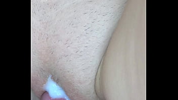My tight pussy receives warm cumshot in close up