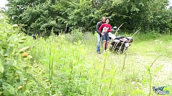 Biker hunk fucks slutty brunette in doggy style