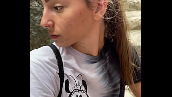 Tall skinny teen brunette flashes natural tits in public risky deepthroat blow job and sloppy doggy style sex