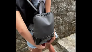 Tall skinny teen brunette flashes natural tits in public risky deepthroat blow job and sloppy doggy style sex