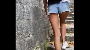 Tall skinny teen brunette flashes natural tits in public risky deepthroat blow job and sloppy doggy style sex