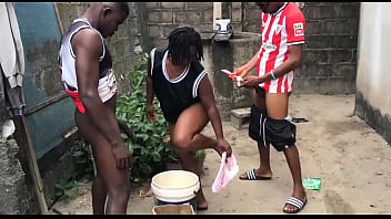 Two brothers fuck their stepmother by the well side