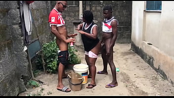 Two brothers fuck their stepmother by the well side