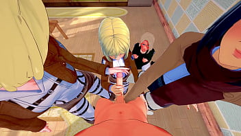 Aot girls get fucked hard in reverse gangbang pov