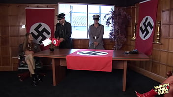 An passionate sexual encounter with many participants engaging in anal intercourse and double penetration contributes to the formation of an alliance between the germans and hungarians