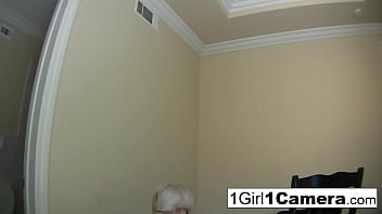 Hot blonde rubs her pussy