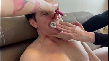 This amuses the two dominant lesbian girls and they film him with their cell phones to publish it on their social media accounts