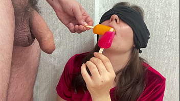 Playing with ice cream stepmom gets a lot of cum in her throat