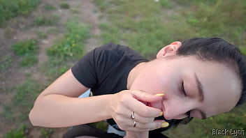 Black lynn ties her long black hair into a ponytail to show me how she sucks cock