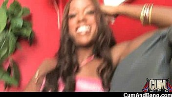 Ebony babe sucks group of white guys 18