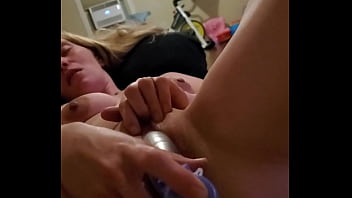 Lollipop milf self pleasure with small purple vibrator and makeout