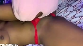 Licking her pussy and fucking her with her thong on