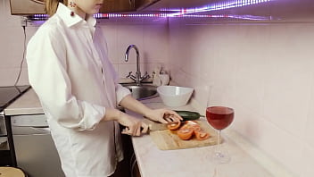 Beauty jerks off with a giant cucumber fucks himself with a vegetable and cums loudly