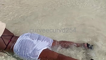 My thick and curvy girlfriend daring showing her pussy in public