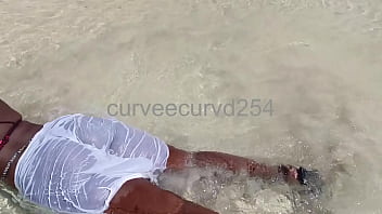 My thick and curvy girlfriend daring showing her pussy in public