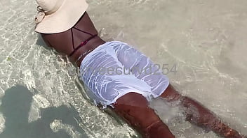 My thick and curvy girlfriend daring showing her pussy in public