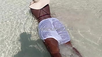 My thick and curvy girlfriend daring showing her pussy in public