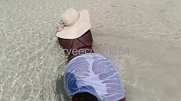 My thick and curvy girlfriend daring showing her pussy in public