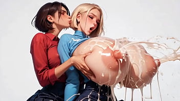 Two horny young ai secretaries milk each other's plump milk udders
