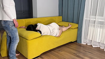 Stepmom squeezed stepson's penis with her ass and gave a blowjob Stepmom squeezed stepson's penis with her ass and gave a blowjob