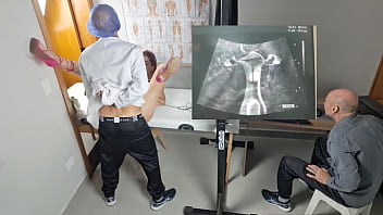 Gynecologist ultrasound fucks the cuckold from behind
