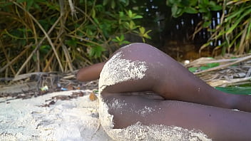 Skinny african tribe girl cooking medecin for her grandmother naked in forrest