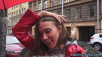 Smalltits casting babe sucks cock for cash