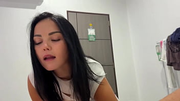 After the babe gave me a blowjob i quickly fucked her peachy pussy and left my jizz on her gold panties