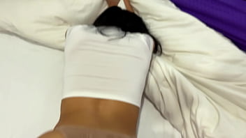 After the babe gave me a blowjob i quickly fucked her peachy pussy and left my jizz on her gold panties