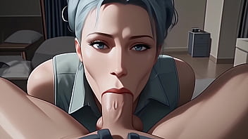 Blue haired beauty gives sloppy blowjob until you cum in her mouth pov ai