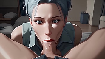 Blue haired beauty gives sloppy blowjob until you cum in her mouth pov ai