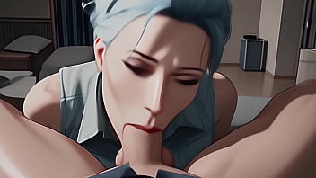 Blue haired beauty gives sloppy blowjob until you cum in her mouth pov ai