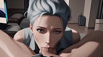 Blue haired beauty gives sloppy blowjob until you cum in her mouth pov ai