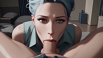 Blue haired beauty gives sloppy blowjob until you cum in her mouth pov ai