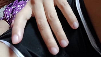 Cute girl in pajamas touches her ass and cums on her stepdad's bed