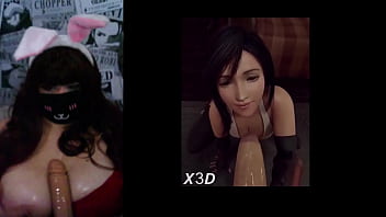 Hot milf playing with her big natural tits while watching hentai