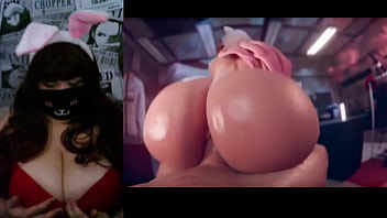 Hot milf playing with her big natural tits while watching hentai