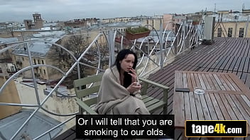 Stepbro caught his gorgeous stepsis smoking made her suck his cock instead