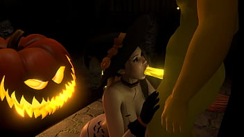 Sexy witch fucks the pumpkin king on halloween Sexy witch fucks the pumpkin king on halloween