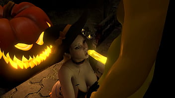 Sexy witch fucks the pumpkin king on halloween