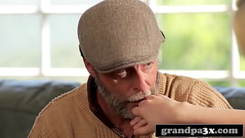 Sexy stepgranddaughter getting old man's dick really hard