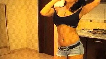 Sexy brunette milf strips dances on cam