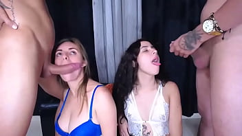 After a day at the gym these girls end up sucking these cocks