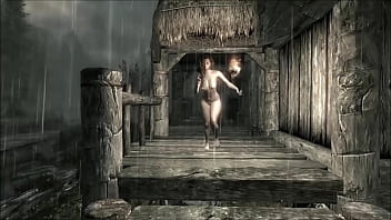 Two disney princess's wash each other in a water oasis Two disney princess's wash each other in a water oasis