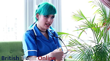 Blue haired alternative nurse takes care of your cock in an appointment